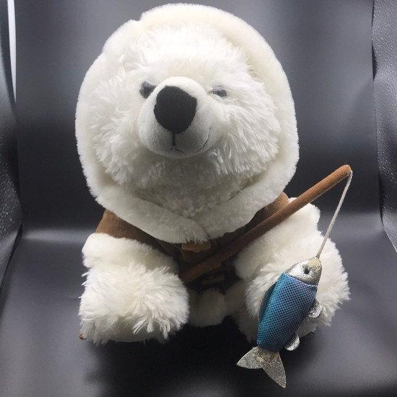 BuildABear Toys Build A Bear Polar Bear Plush With Fishing Pole